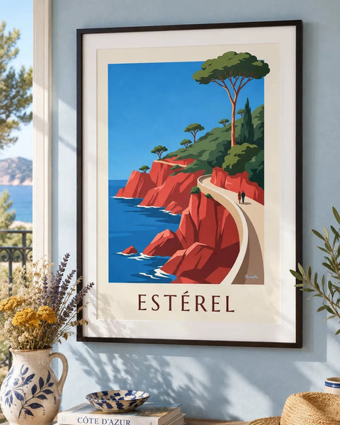 French Riviera posters: collection poster framed in a home interior