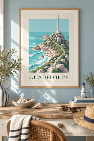 Poster Guadeloupe Pointe des Châteaux mit Kreuz : gerahmt an der Wand