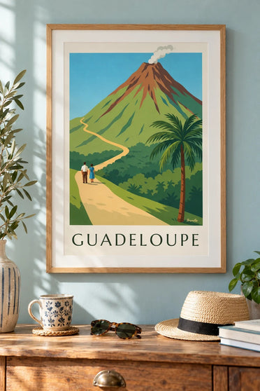 Poster Guadeloupe, Vulkan La Soufrière : gerahmt an der Wand