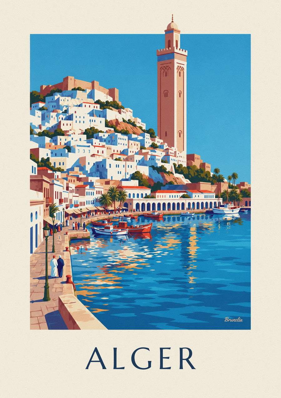 Poster Casbah bianca di Algeri che scende verso il Mediterraneo
