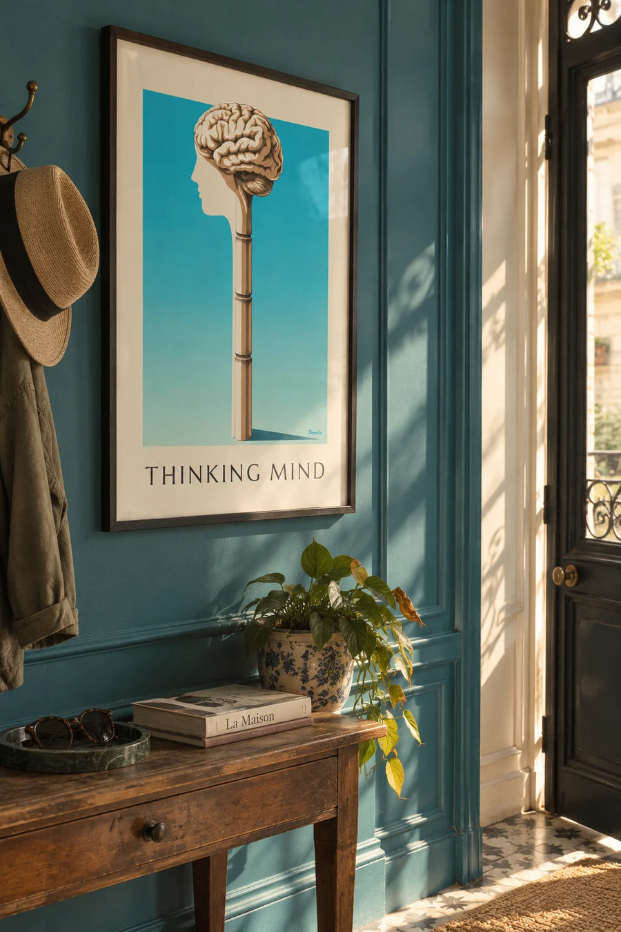 Affiche planche anatomique du cerveau humain de profil : encadrée au mur