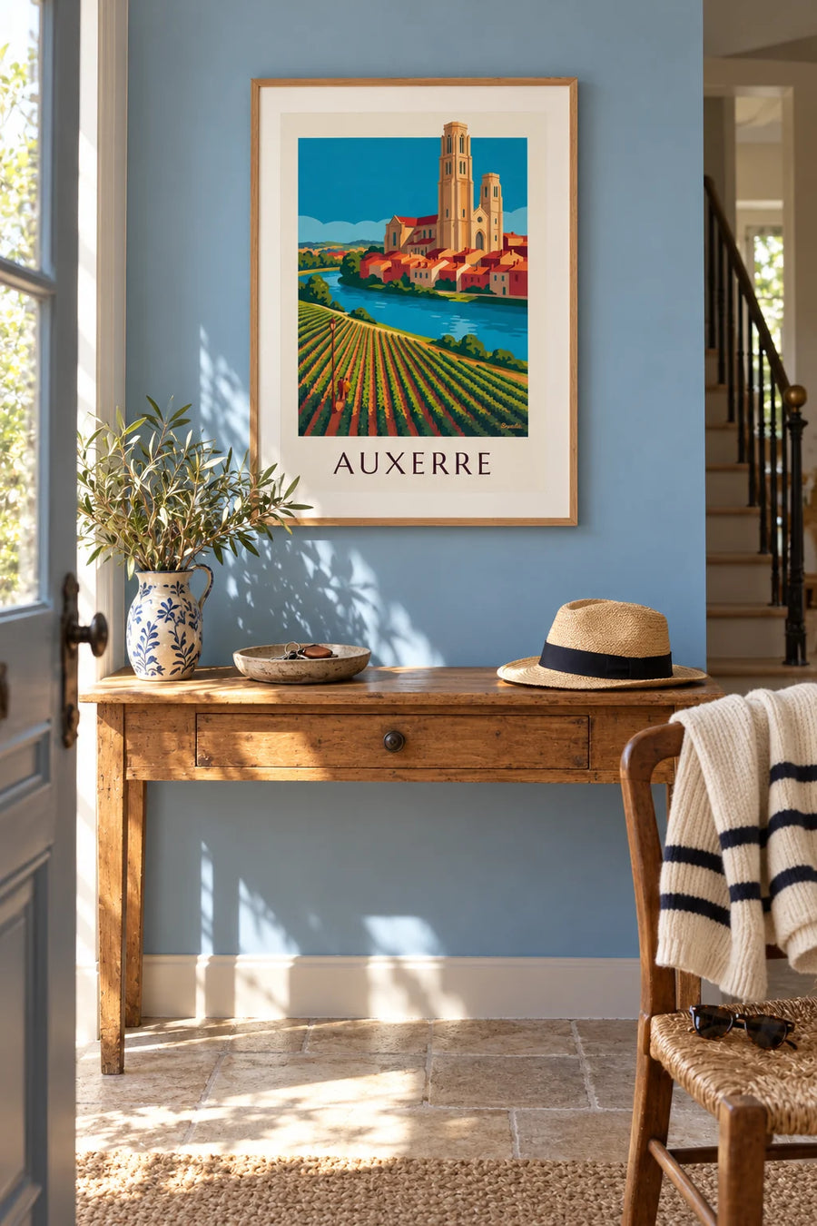 Poster vigneti di Auxerre e cattedrale in riva allo Yonne: incorniciato alla parete
