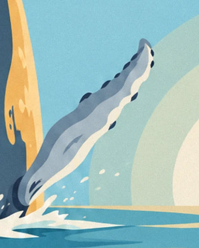The humpback whale’s grey flipper and splashes on the turquoise ocean