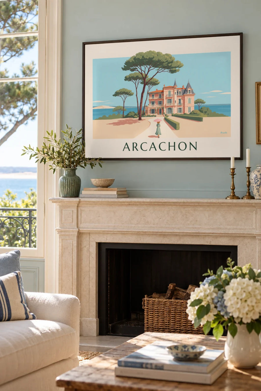 Poster villa della Ville d'Hiver ad Arcachon tra i pini: incorniciato alla parete