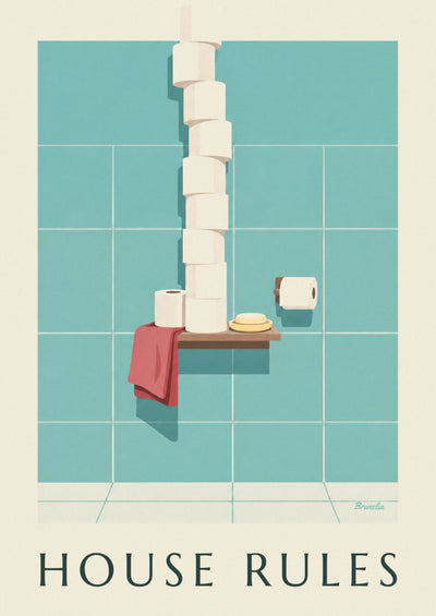 Poster Toilettenpapierrolle und Badezimmerregeln: das ganze Poster