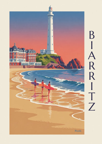Affiche surfeurs et longboards devant l'Hôtel du Palais à Biarritz : l'affiche entière