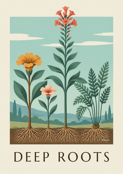 Affiche planche botanique de plantes et racines : l'affiche entière