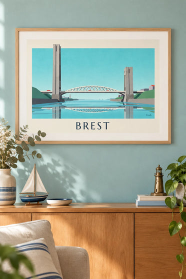 Affiche pont de Recouvrance et téléphérique de Brest : encadrée au mur