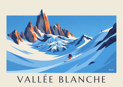 Affiche skieur hors-piste sur le glacier de la Vallée Blanche : l'affiche entière