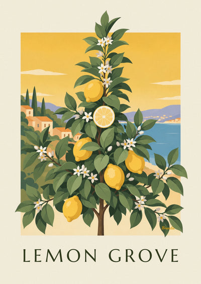 Poster botanische Tafel des Zitronenbaums mit Blüten und Früchten: das komplette Poster