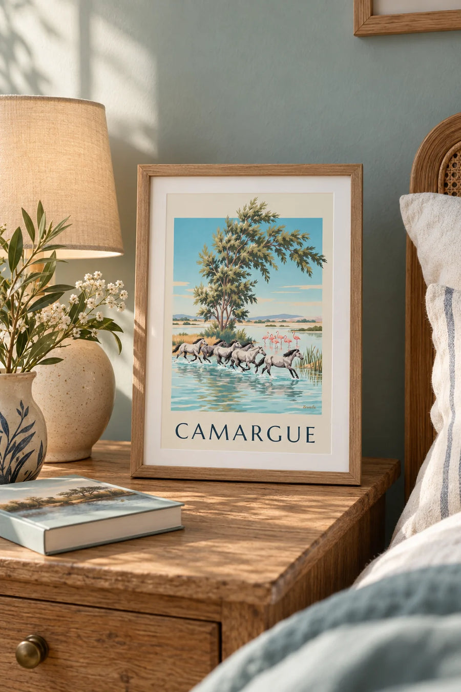 Poster Camargue-Pferde im Galopp durch die Sümpfe: kleines Format A4 gerahmt