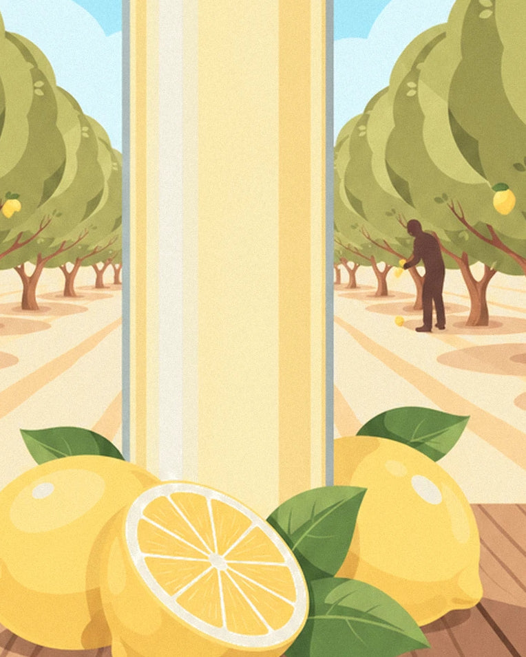 Poster bottiglia di limonata artigianale e limoni: dettaglio in primo piano