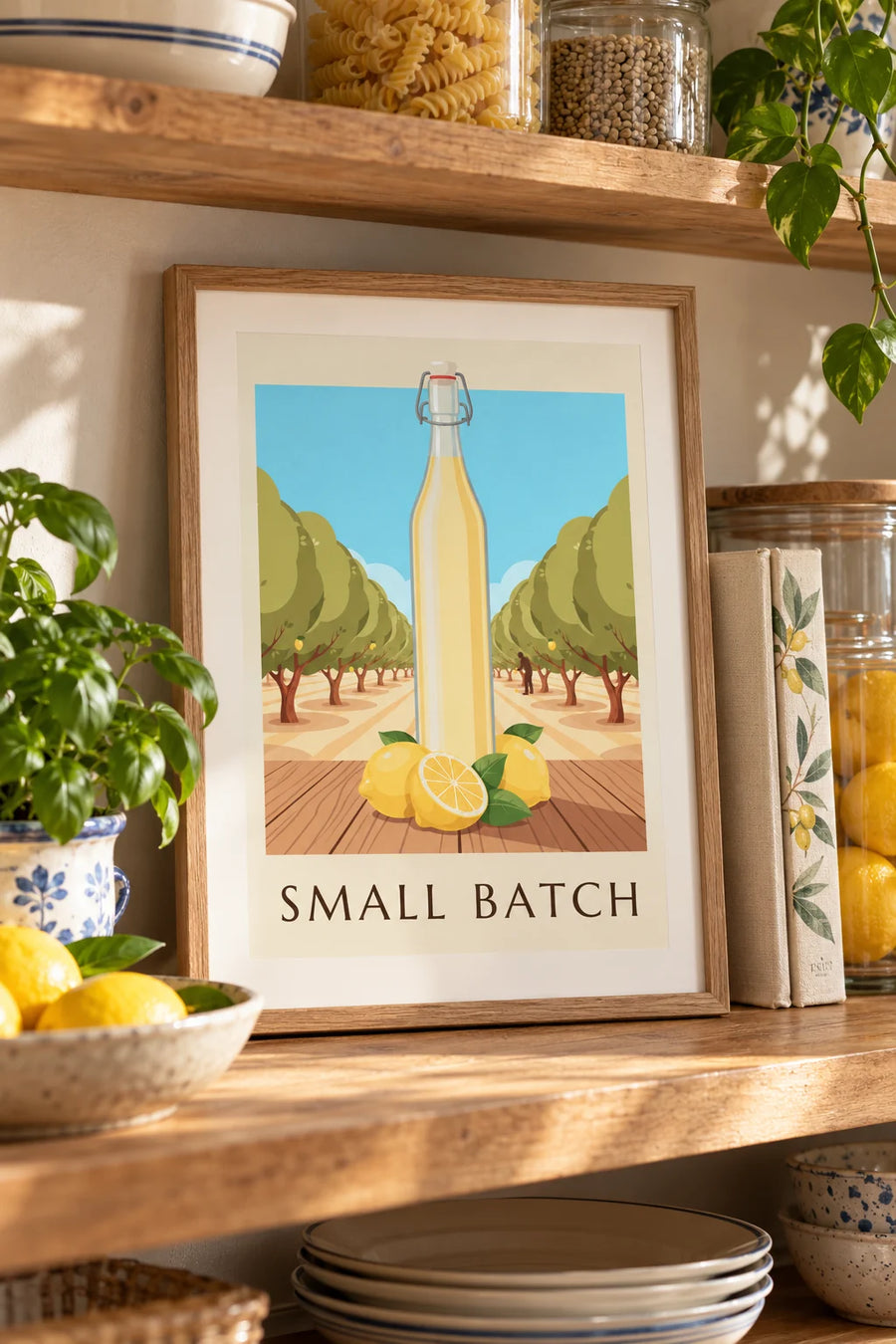 Affiche bouteille de citronnade artisanale et citrons : petit format A4 encadré