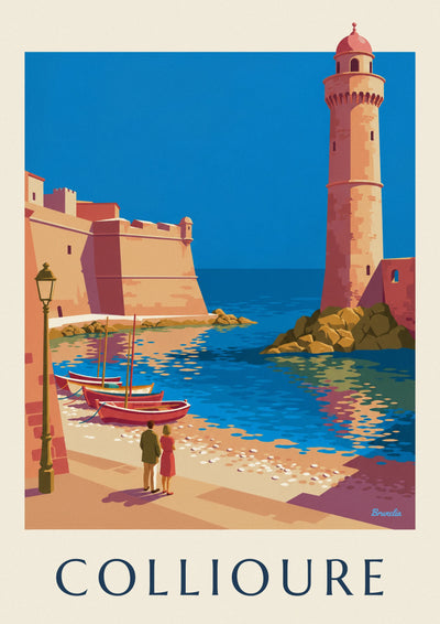 Poster Königsschloss und Kirchturm von Collioure an der Bucht: das ganze Poster