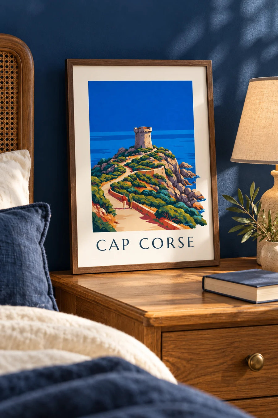 Affiche tour génoise sur la côte du cap Corse : petit format A4 encadré