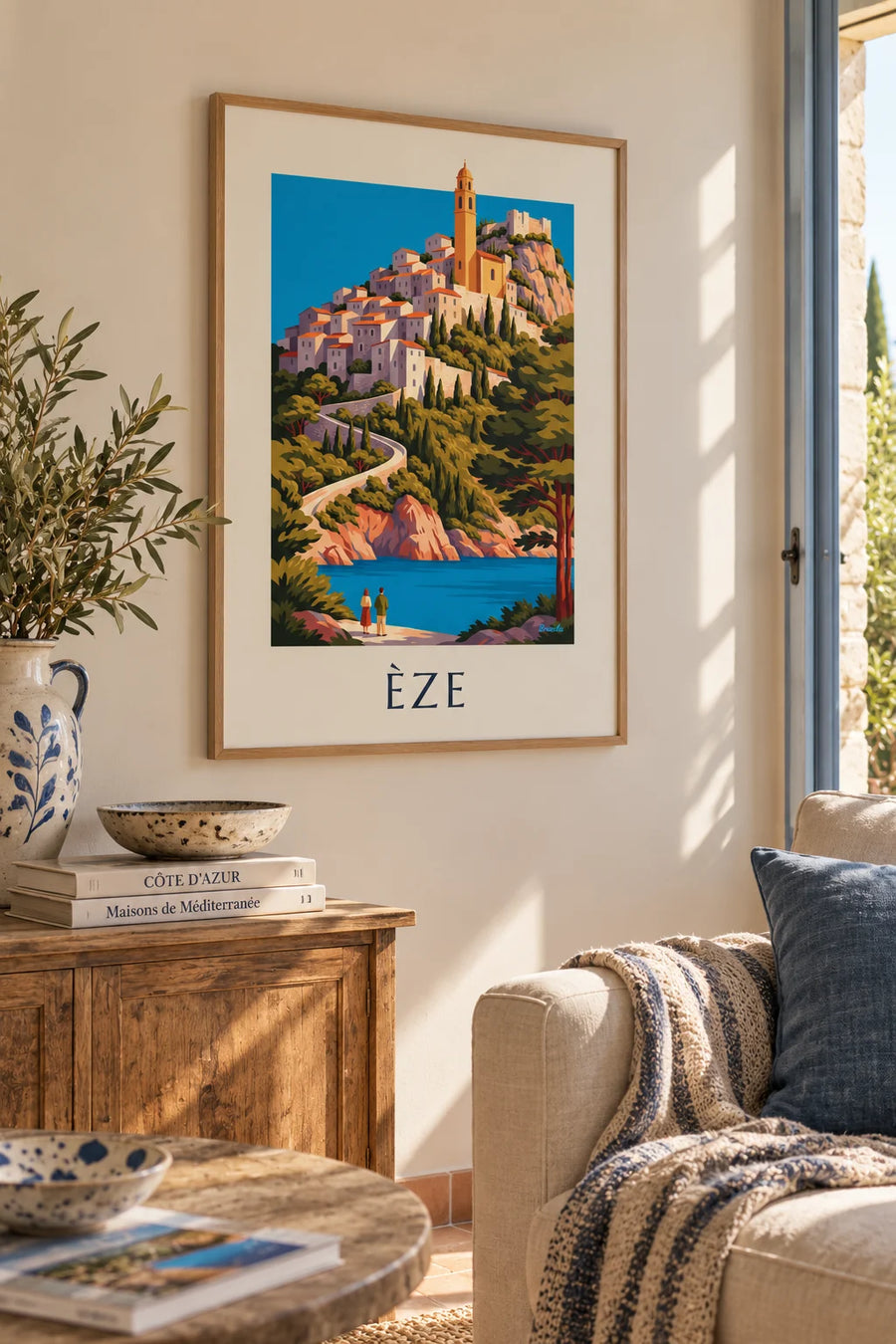 Poster borgo arroccato di Èze sul Mediterraneo: incorniciato alla parete