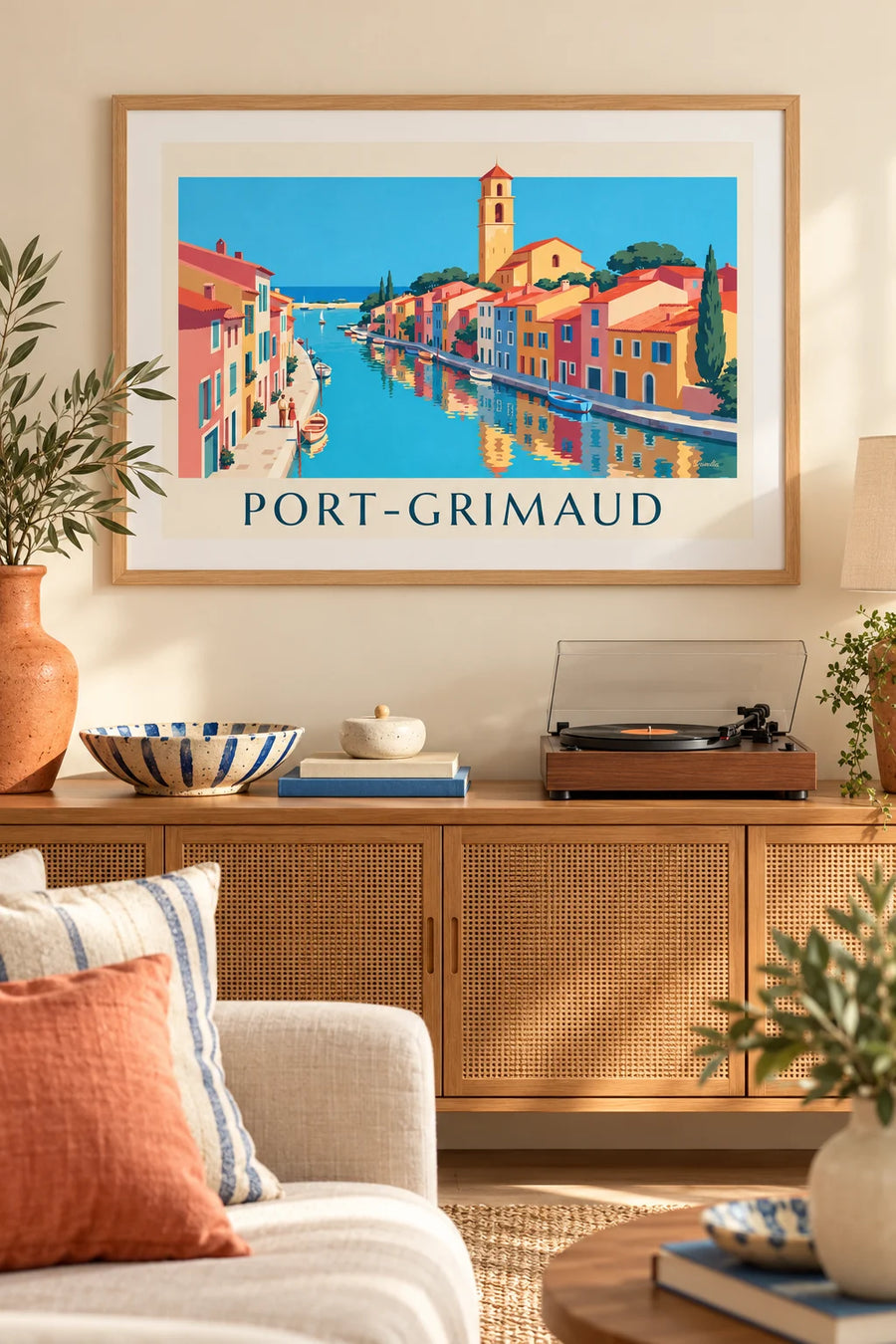 Poster canali e case colorate di Port-Grimaud: incorniciato alla parete