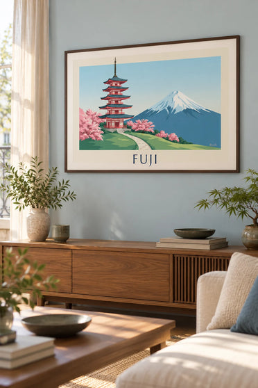 Poster pagoda Chureito di fronte al monte Fuji e ciliegi in fiore : incorniciato alla parete