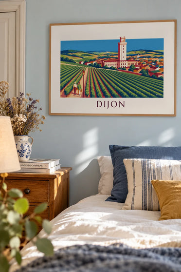 Poster Weinberge und Herzogspalast von Dijon im Burgund: gerahmt an der Wand
