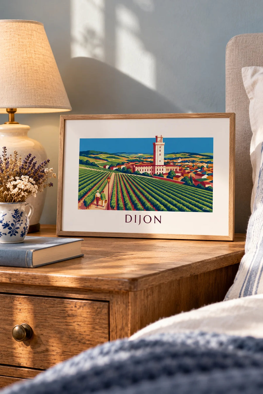 Affiche vignobles et palais des Ducs de Dijon en Bourgogne : petit format A4 encadré
