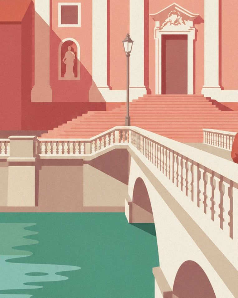 Affiche église franciscaine rose de Ljubljana : détail en gros plan