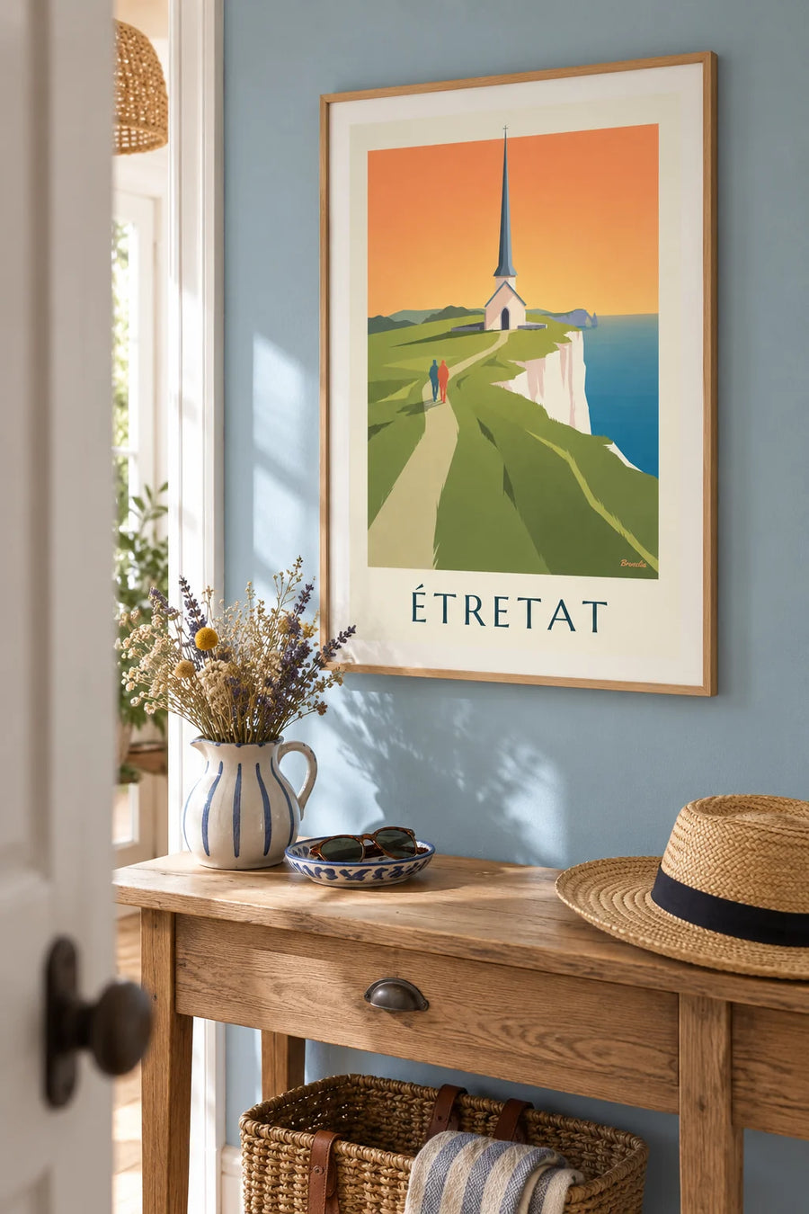 Poster of the Notre-Dame de la Garde chapel on the cliff at Étretat: framed on the wall