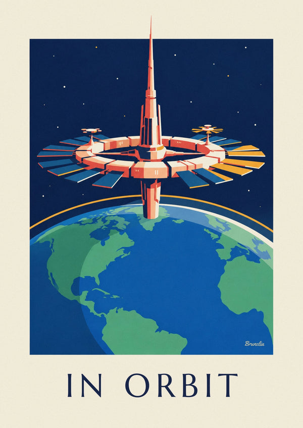 Space station orbiting the Earth poster