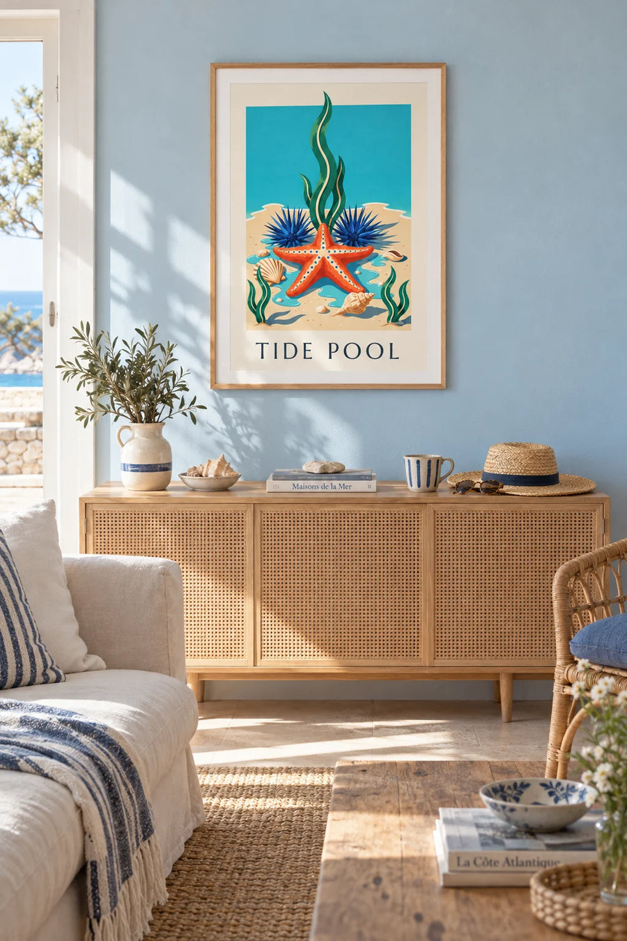 Poster of a starfish and marine life of the Cape coast: framed on the wall