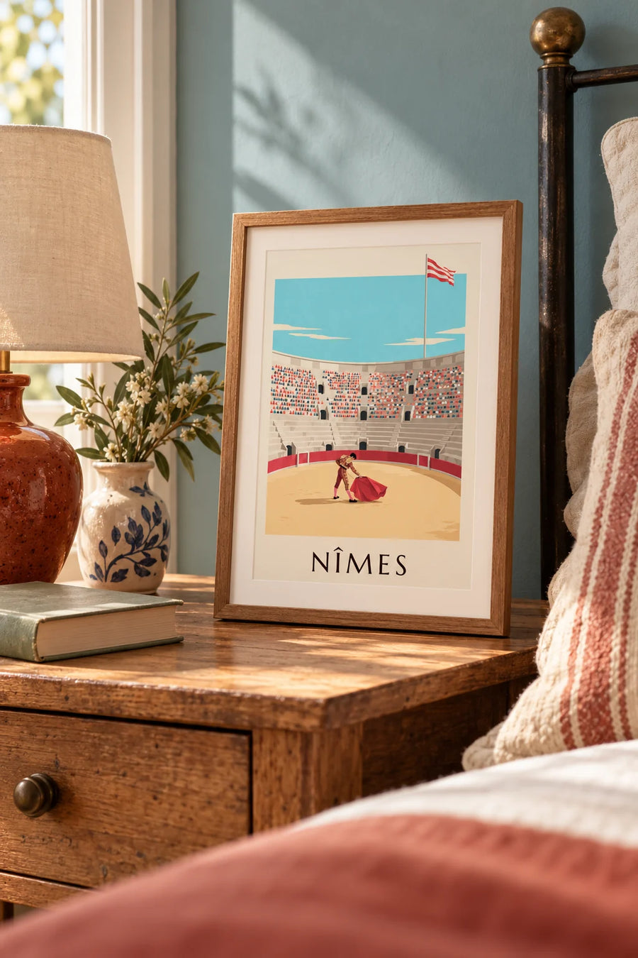 Poster feria di Nîmes, matador nell'arena romana: piccolo formato A4 incorniciato