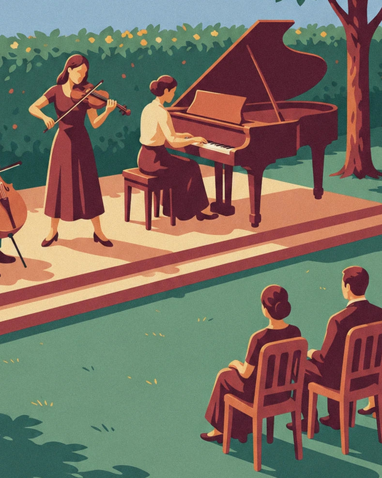 Poster Klassik-Trio bei einem Sommerkonzert unter freiem Himmel: Detail in Nahaufnahme