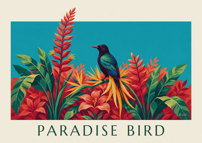 Poster uccello del paradiso tra fiori tropicali: il poster intero