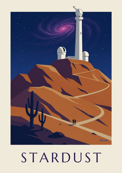 Poster Spiralgalaxie und Nebel über einem Observatorium: das ganze Poster