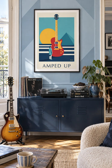 Poster E-Gitarre mit geometrischen Mustern: gerahmt an der Wand