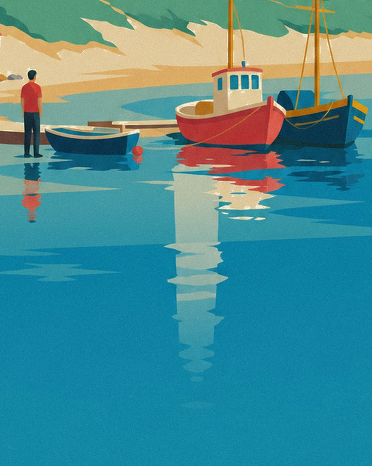 Affiche Île d'Oléron maisons colorées bord de mer : détail en gros plan