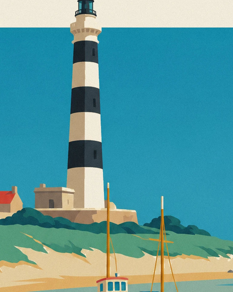 Affiche Île d'Oléron maisons colorées bord de mer : détail en gros plan