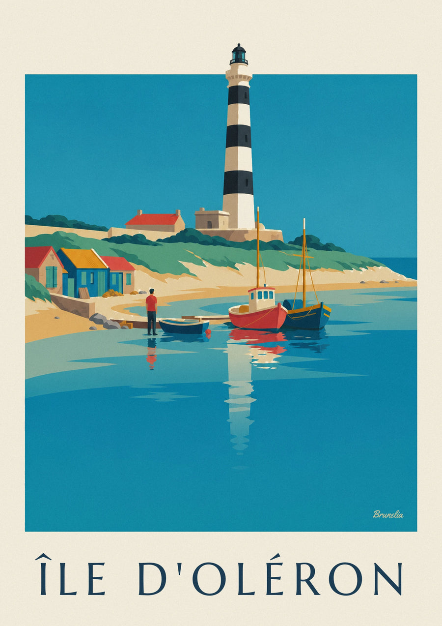 Affiche Île d'Oléron maisons colorées bord de mer