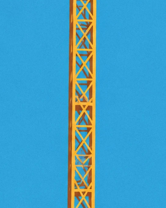 La structure jaune ajourée de la grue Titan sur le ciel bleu