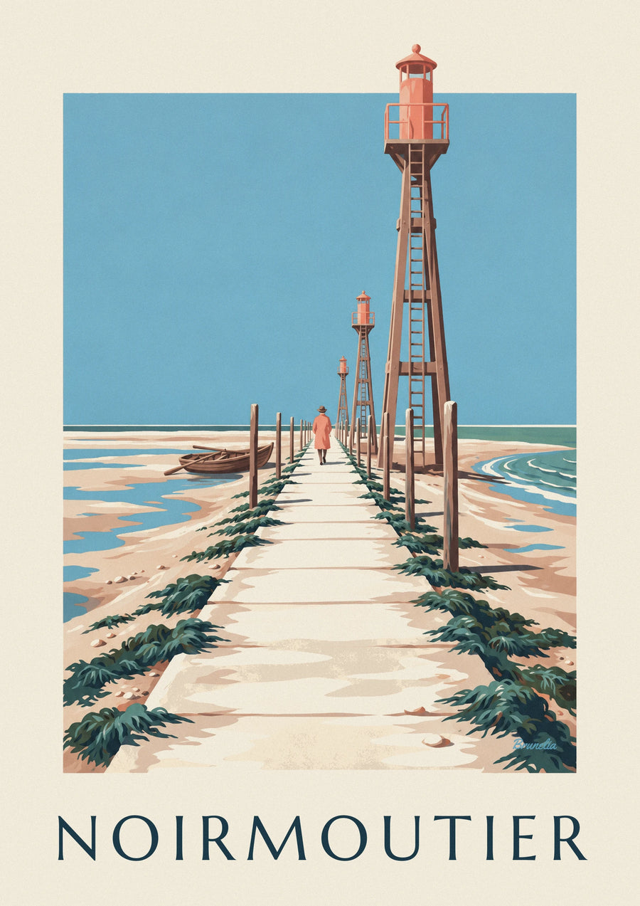 Poster passaggio del Gois e barca a Noirmoutier con la bassa marea