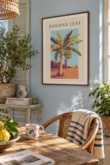 Poster botanische Tafel der Banane mit ihren Früchten: gerahmt an der Wand