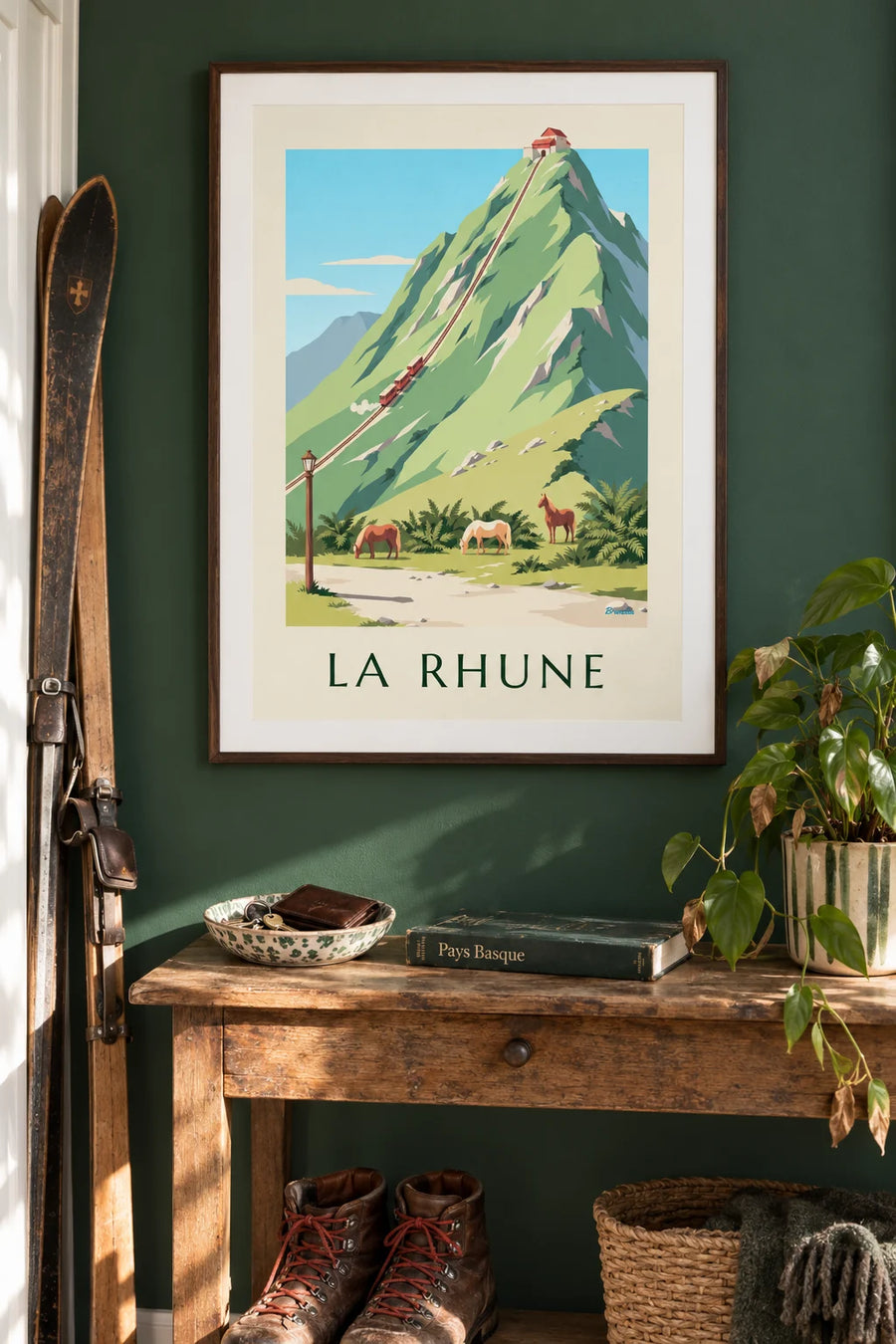 Poster of the La Rhune little train in the Basque Country: framed on the wall