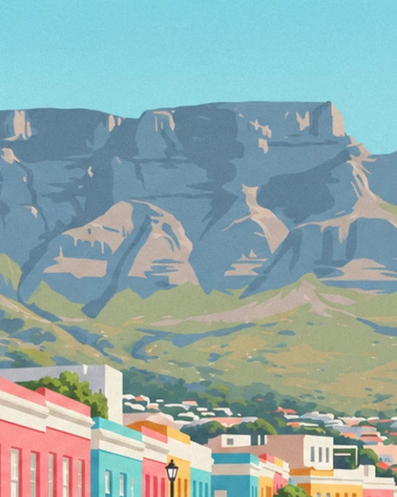 The montagne de la Table above the colourful houses of Le Cap