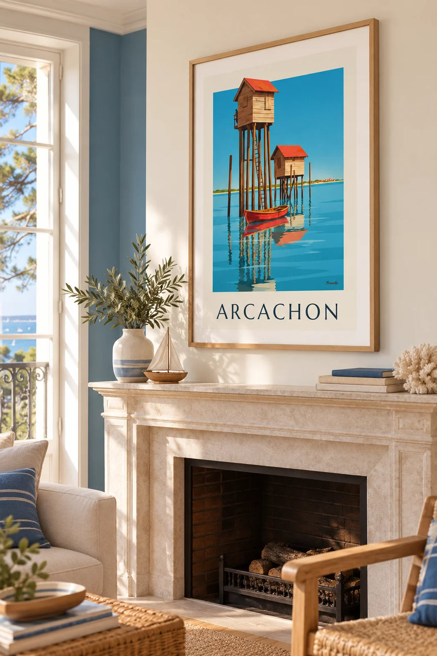 Poster capanne su palafitte (cabanes tchanquées) nel bacino di Arcachon: incorniciato alla parete