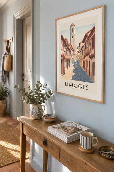 Poster of rue de la Boucherie and the Saint-Aurélien chapel in Limoges: framed on the wall