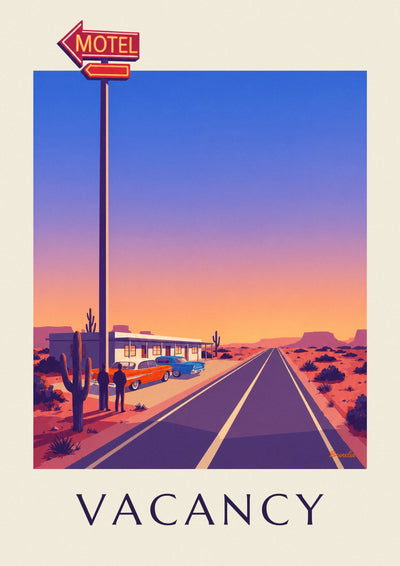 Poster Neonschild eines Motels an einer Wüstenstraße: das ganze Poster
