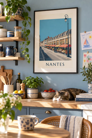 Poster Markt von Talensac in Nantes an einem Sonntagmorgen: gerahmt an der Wand