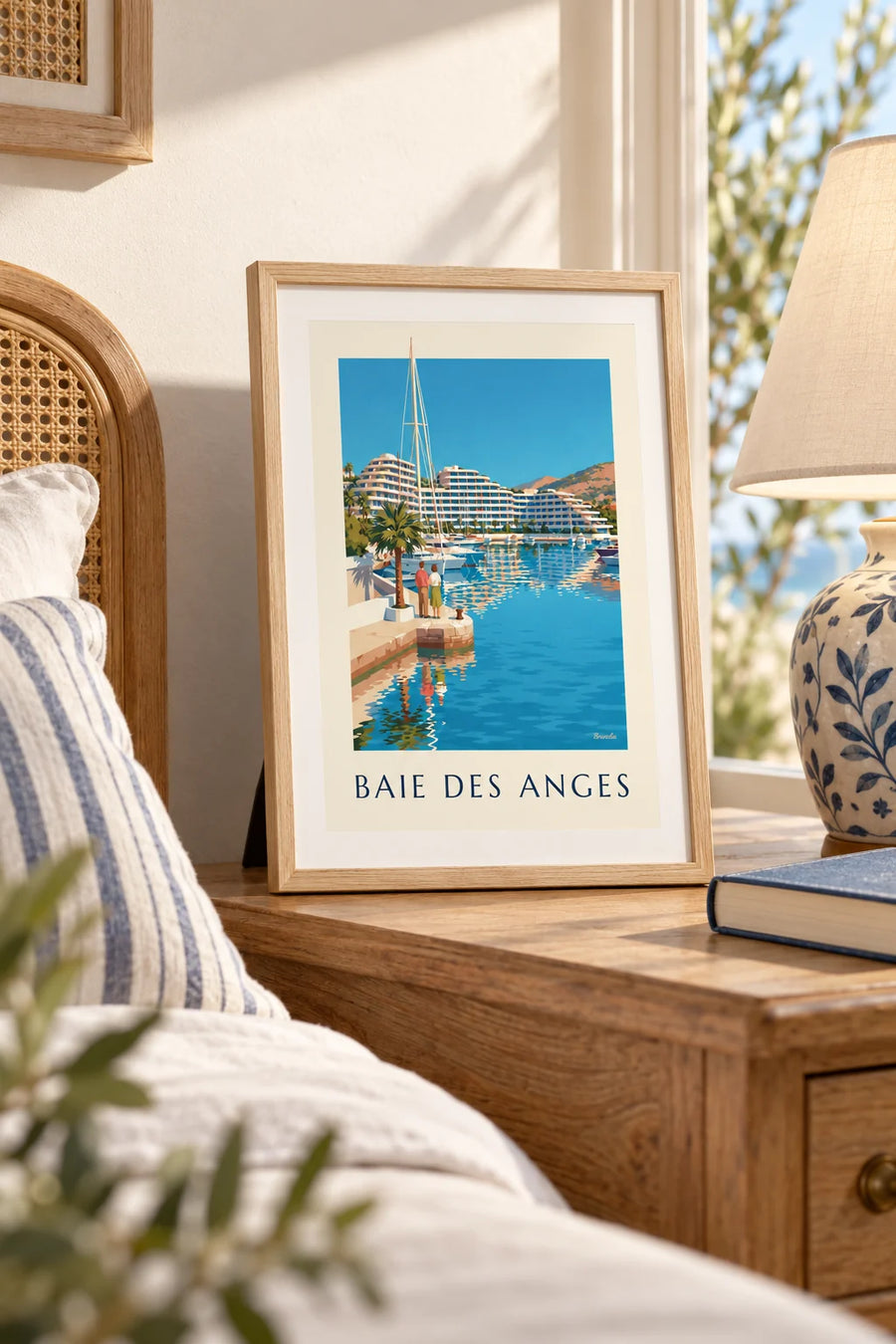 Affiche marina Baie des Anges à Villeneuve-Loubet : petit format A4 encadré
