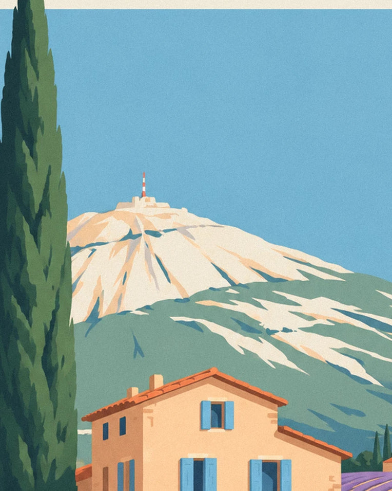 Poster mas provenzale tra i campi di lavanda: dettaglio in primo piano