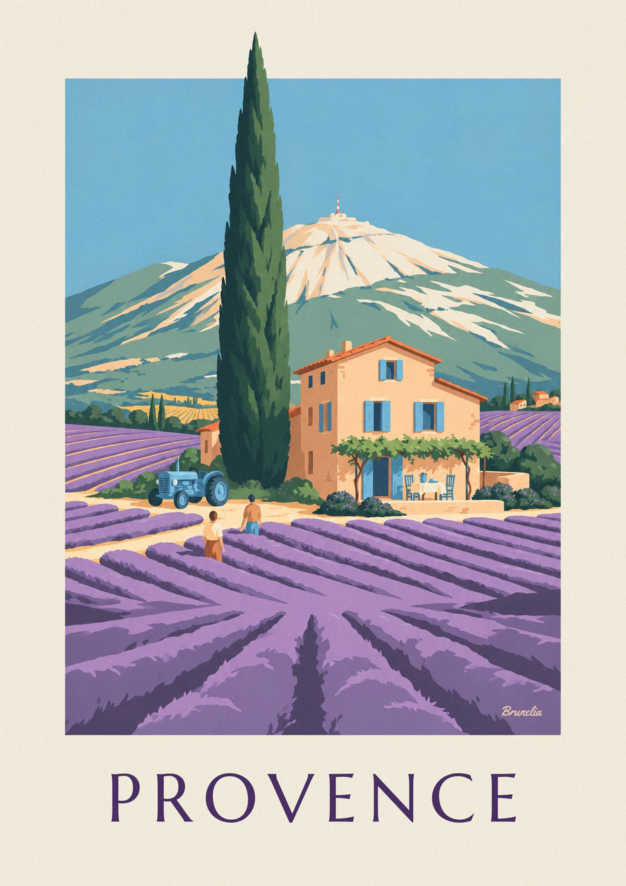 Poster mas provenzale tra i campi di lavanda