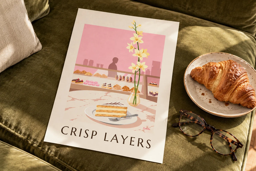 Poster Vanille-Millefeuille in der Pâtisserie: auf einem Tisch