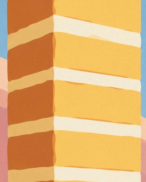 The golden layers of the millefeuille alternating with bands of pale cream